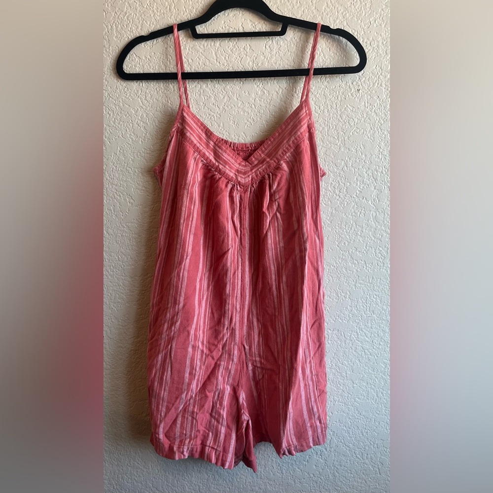 Uniqlo Coral and White Striped Romper